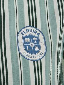 Elnivra Women's Green And White Striped Long Sleeve Single-Breasted Casual Preppy Classy Loose Fit Shirt Everyday School Fall - Multicolor - View 3