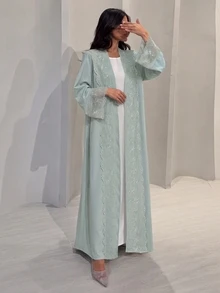 Yasmyna Women's Lace Trim Casual Loose Elegant Fashion 2 Pieces Robe Set - Mint Green - View 5