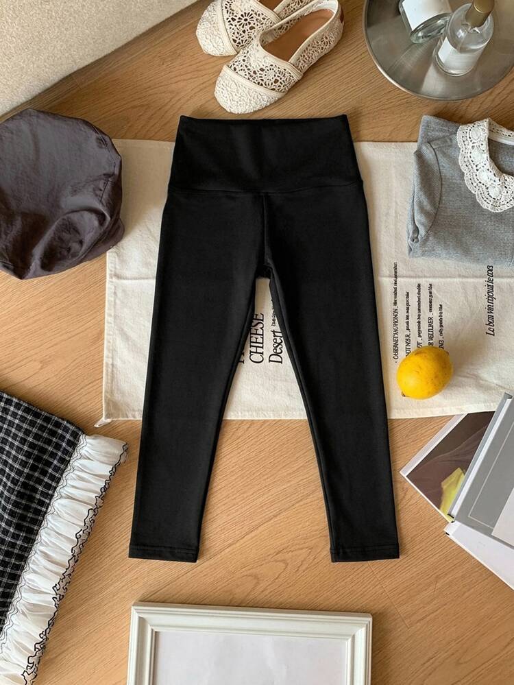 Dazy Kids Celana Legging Kasual Slim Fit Pinggang Tinggi Warna Polos untuk Anak Perempuan - Hitam - View 9