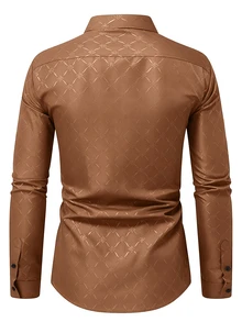 Calvornis Men's Button Down Long Sleeve Slim Fit Business Formal Dress T-Shirt, Long Sleeve Brown Shirt, Fall, Ceremony - Coffee Brown - View 2