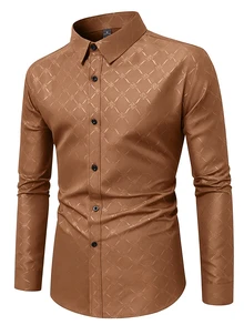 Calvornis Men's Button Down Long Sleeve Slim Fit Business Formal Dress T-Shirt, Long Sleeve Brown Shirt, Fall, Ceremony - Coffee Brown - View 5