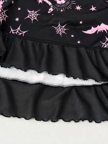 Rometta Plus Size Women's All-Over Print Casual Goth 80s Daily Summer Spaghetti Strap Dress Halloween Party Night Black - Pink - View 7