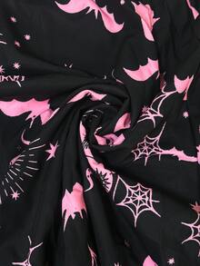 Rometta Plus Size Women's All-Over Print Casual Goth 80s Daily Summer Spaghetti Strap Dress Halloween Party Night Black - Pink - View 6