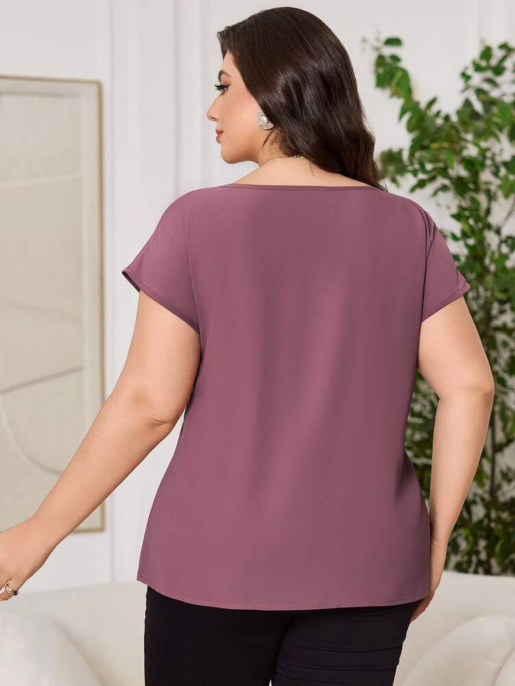 Reflora Plus Size Women's Casual Business Casual Solid Color Bating Sleeve Shirred Waist Blouse Spring/Summer Elegant Teachers' Day Office Light Purple - Red Violet - View 2