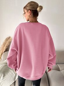 SHEIN Cottnline بلوزة رياضية كاجوال نسائية مقاس كبير من القطن بنمط حروف ولون وردي فاتح موحد بأكتاف منسدلة - وردي فاتح - مشاهدة 2