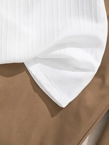 Teenage Boys White Textured Fabric Shirt Set, Summer Matching Contrast Color Pocket Trim Design Cute Streetwear Sixth Form Gift Black - Khaki - View 8