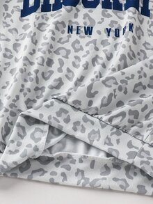 SHEIN 兒童青少年女孩字母印花豹紋長袖衛衣與內搭褲套裝 - 彩色 - 查看 9