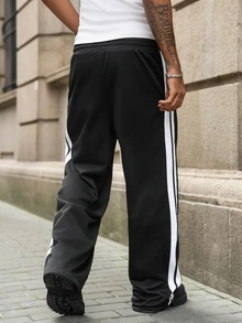 Major Grit Men's Young Street Style, INS Multi-Functional Item: Black Side Contrast Color Webbing Loose Sweatpants, Best Choice For Autumn And Winter Holiday Gifts - Black - View 3