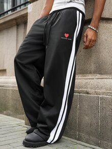 Major Grit Men's Young Street Style, INS Multi-Functional Item: Black Side Contrast Color Webbing Loose Sweatpants, Best Choice For Autumn And Winter Holiday Gifts - Black - View 4