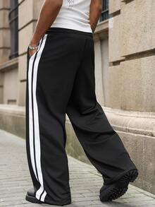 Major Grit Men's Young Street Style, INS Multi-Functional Item: Black Side Contrast Color Webbing Loose Sweatpants, Best Choice For Autumn And Winter Holiday Gifts - Black - View 2