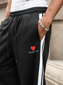 Major Grit Men's Young Street Style, INS Multi-Functional Item: Black Side Contrast Color Webbing Loose Sweatpants, Best Choice For Autumn And Winter Holiday Gifts - Black - View 5