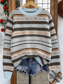 Linhara CURVE Plus Geo Pattern Sweater Winter - Blue - View 4