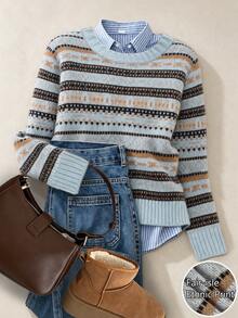 Linhara CURVE Plus Geo Pattern Sweater Winter - Blue - View 3