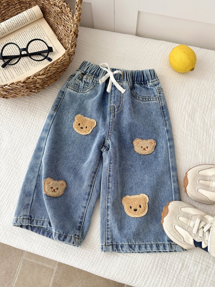 Baby Boy Stretchable Drawstring And Cute Little Bear Pattern Design Of Comfortable And Loose Jeans - Blue - View 1