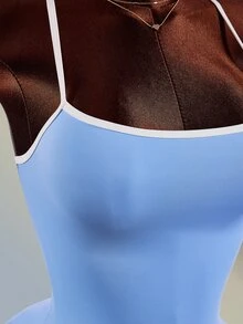 Amplova Women's Colorblock Back Cross Design Spaghetti Strap Sports Dress With Shorts - Blue - View 16