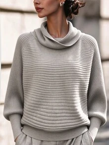 Penseblé Women's Solid Color Casual Versatile Daily Wear Long Sleeve Sweater - Grey - View 3