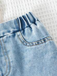 SHEIN Elladie kids Young Girls Cartoon Denim Vintage Cowgirl Jeans, Baby Blue Summer - Blue - View 7