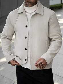Manfinity Homme Men's Casual Fashion Loose Long Sleeve Woolen Jacket, Essential For Outings, Perfect Gift For Family And Friends - Apricot - View 5