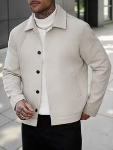 Manfinity Homme Men's Casual Fashion Loose Long Sleeve Woolen Jacket, Essential For Outings, Perfect Gift For Family And Friends - Apricot - View 4