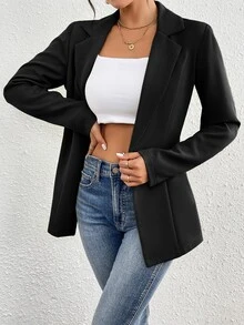 Lumivelle Casual Solid Color Single-Breasted Waist Cinching Blazer Fall Cloth For Women - Black - View 7