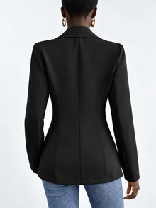 Lumivelle Casual Solid Color Single-Breasted Waist Cinching Blazer Fall Cloth For Women - Black - View 2