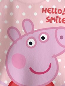 Peppa Pig X SHEIN 女童圓點卡通印花圓領長袖休閒運動衫 - 白色 - 查看 4