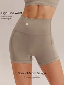GLOWMODE 4.3" FeatherFit™ Anti-Slip Pocket Bike Shorts Non Front Seam Low Impact Cycling Running Gym Workout Summer - Khaki - View 4