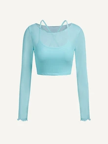 Eassivo Eassivo Women's Solid Color Long Sleeve Padded Sport T-Shirt For Outdoor Activity - Baby Blue - View 4