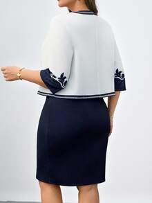 Reflora Plus Size 2 Pieces Set With Elegant Positioning Print, Summer Outfits For Women, Teachers' Day Fall Office Evening Navy Blue - Navy Blue - View 2