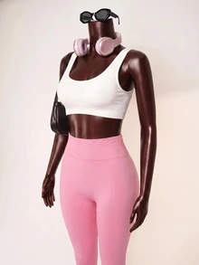 Zolique Women's Fashion Solid Color Minimalist Slim Fit Athletic Leggings - Pink - View 5