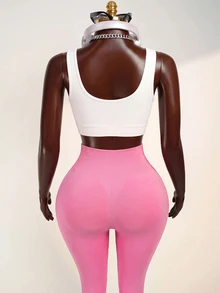 Zolique Women's Fashion Solid Color Minimalist Slim Fit Athletic Leggings - Pink - View 4
