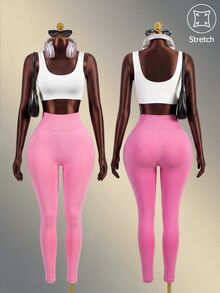Zolique Women's Fashion Solid Color Minimalist Slim Fit Athletic Leggings - Pink - View 1