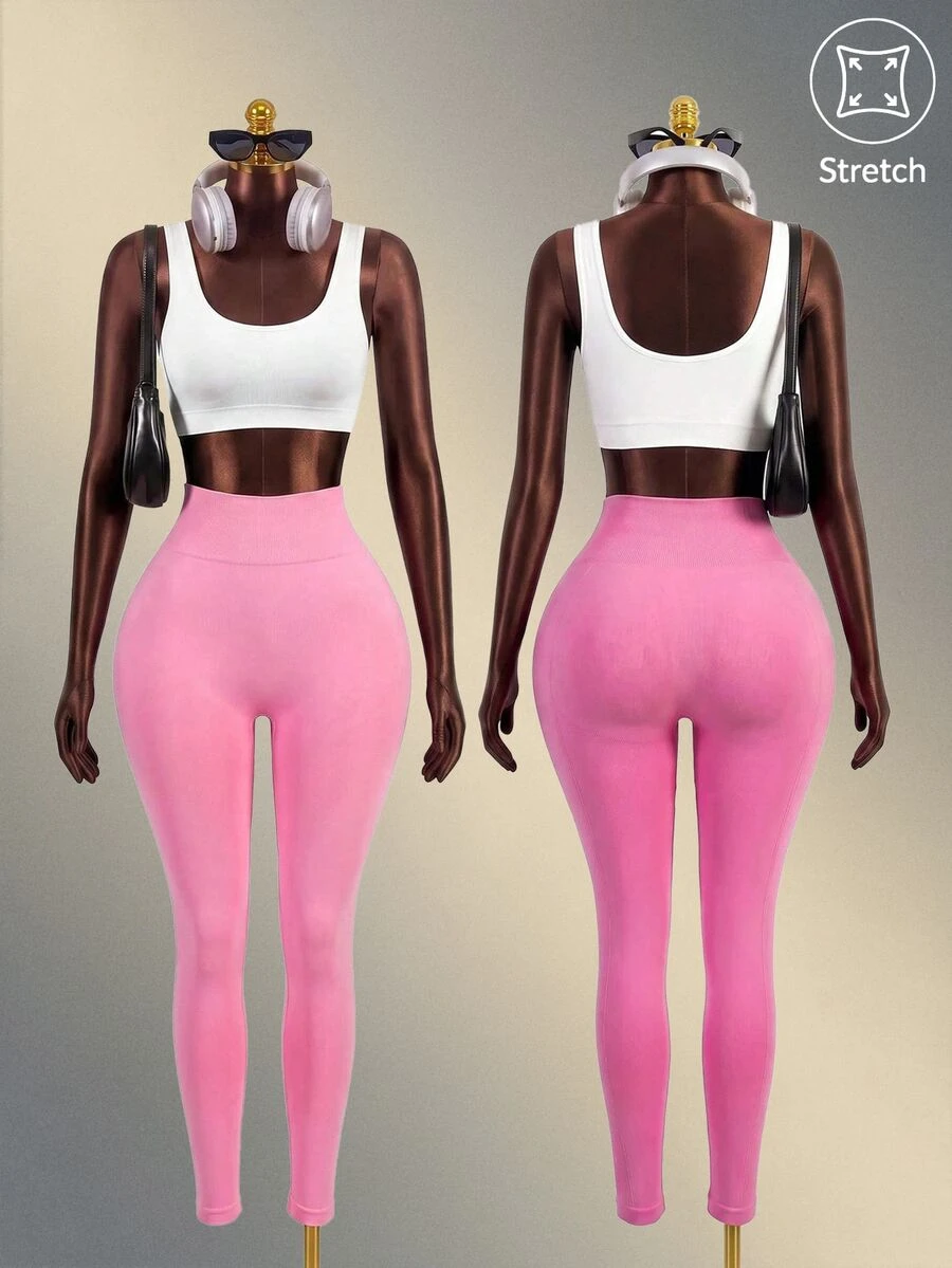 Zolique Women's Fashion Solid Color Minimalist Slim Fit Athletic Leggings - Pink - View 1