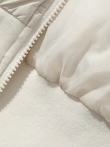 FRIFUL Women's Autumn Solid Beige Hooded Fur Collar Short Padded Coat - White - View 13