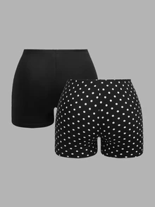 SHEIN EZwear 2条装休闲复古波点黑色加大码女式短裤 - 彩色 - 查看 2