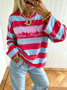 SuriyaCove Women's Autumn/Winter Basic Striped Colorblock Patchwork Round Neck Long Sleeve Blouse Suitable For Back To School, Travel, Street Style And Casual - Multicolor - View 3