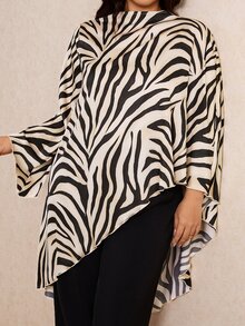 Elaquor Plus Size Women Zebra Print Casual Daily Wear Top - Black - View 4