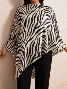 Elaquor Plus Size Women Zebra Print Casual Daily Wear Top - Black - View 5