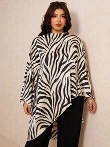 Elaquor Plus Size Women Zebra Print Casual Daily Wear Top - Black - View 6