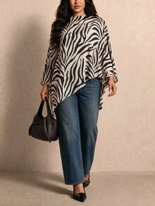 Elaquor Plus Size Women Zebra Print Casual Daily Wear Top - Black - View 8