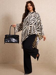 Elaquor Plus Size Women Zebra Print Casual Daily Wear Top - Black - View 3