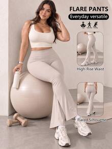 Easithlete Plus Size Women's Solid Color High Waist Slim Fit Comfortable Sports Flare Pants - Grey - View 1