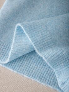 SHEIN Tween Girls Round Neck Pullover Sweater, Milk Blue Marled Knit, Short Length, Dropped Shoulder, Long Sleeve, Loose Fit, Versatile Layering Top For Autumn/Winter, Suitable For Outings - Baby Blue - View 6