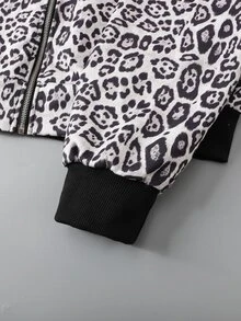 ROMWE MEN Street Life Men's American Vintage Leopard Print Fur Collar Hooded Zip-Up Sweatshirt - Black and White - View 5