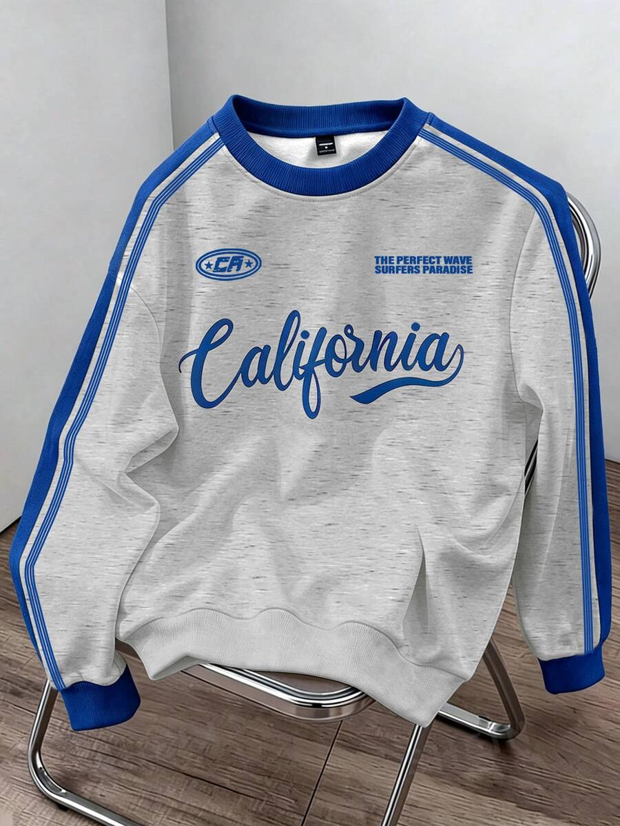 Daypath Men's American Vintage California Letter Print Summer Colorblock Webbing Raglan Sleeve Loose Slimming Crew Neck Sweatshirt - Multicolor - View 1
