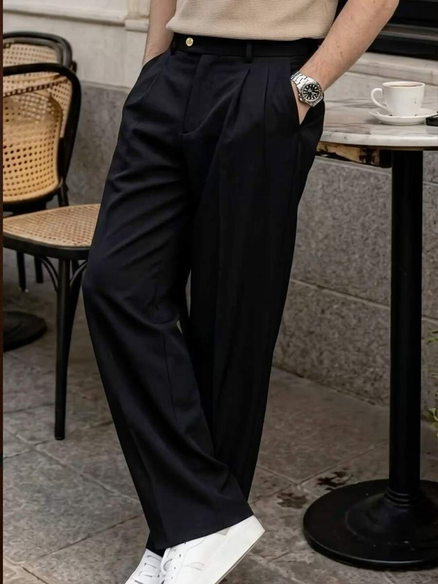 Manfinity CityGents Celana Panjang Minimalis Kasual Pria Warna Gelap - Hitam - View 1