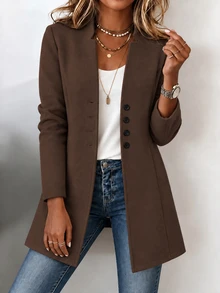 EMERY ROSE 女款休閒度假情人節小立領羊毛混紡修身夾克 - 棕色 - 查看 3