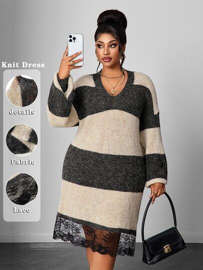 Maweii Plus Size Sweater Dresses Autumn Formal Party Beige Casual Elegant