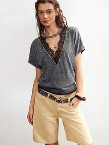 Bohemela Women's Casual Solid Color Knit Loose T-Shirt - Black - View 3