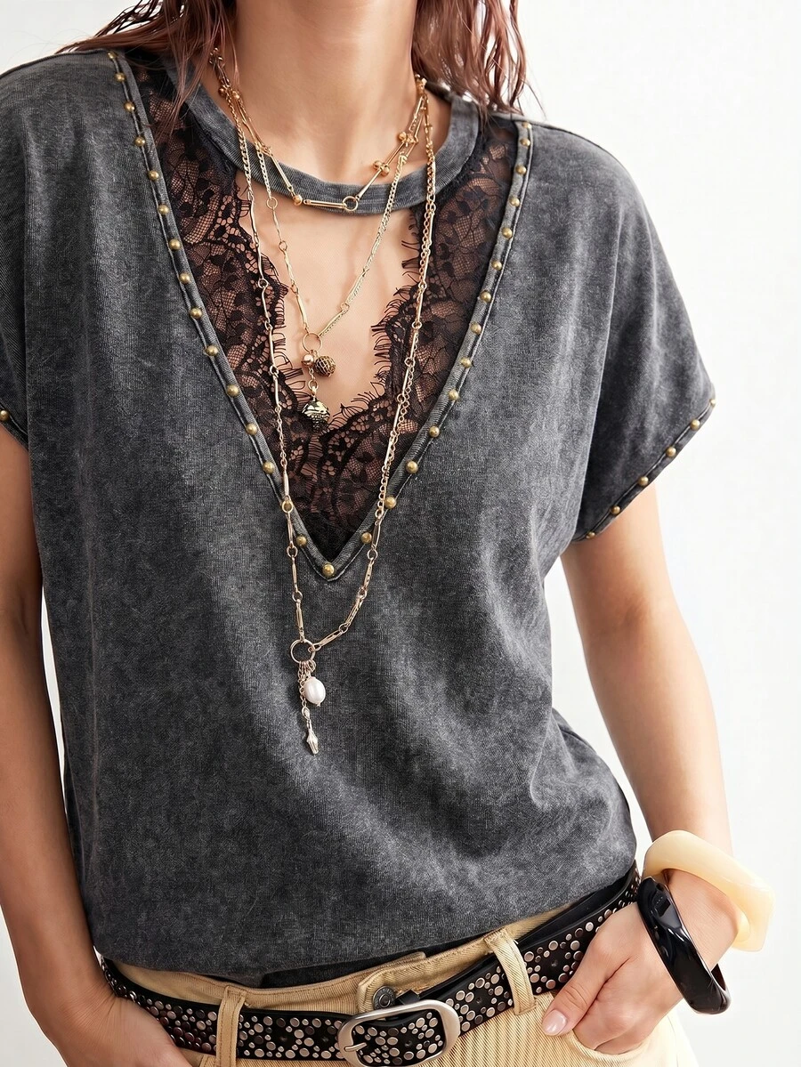 Bohemela Women's Casual Solid Color Knit Loose T-Shirt - Black - View 1